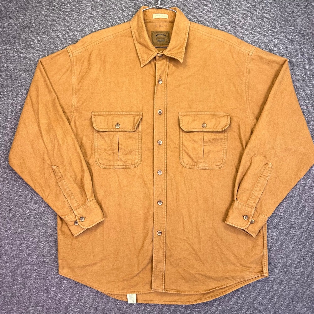 St Johns Bay Chamois Shirt Mens Large Tan Solid Workwear Outdoor Heavy Cotton